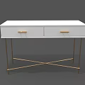 Elegant White Dressing Table With Gold Metal Legs And Double Storage Drawers