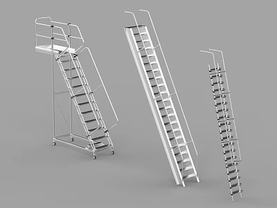Durable Metal Hardware Ladders With Various Designs Mobile Wheels And Safety Rails 3d model