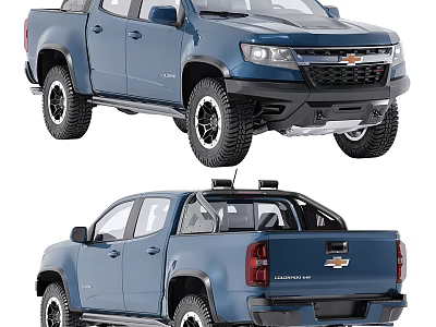Blue Chevrolet Pickup Truck Shown In Two Views 3d model