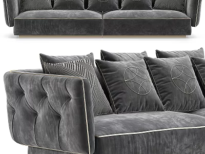 Luxury Gray Velvet Two Seater Sofa With Tufted Armrest And Decorative Pillows 3d model
