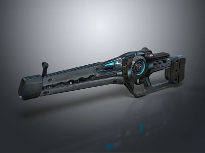 Futuristic Sci Fi Weapon With Mechanical Structure And Blue Light Accents 3d model