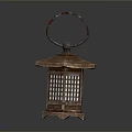 Traditional Chinese Wooden Lantern With Ring Handle And Lattice Design Shade 3d model