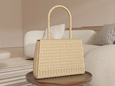 Stylish Wicker Handbag In Minimalist Living Room 3d model
