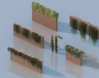 Vines Decorating Multiple Brick Walls With Green Foliage And Hanging Trails 3d model