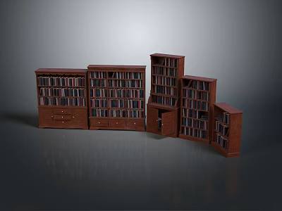 Wooden Bookcase Furniture Multiple Units With Shelves Drawers And Doors For Home Library Storage 3d model