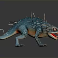 Game And Movie Character Blue Spiky Lizard With Open Mouth And Sharp Claws