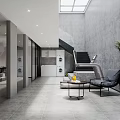 Modern Basement Interior With Concrete Walls Skylight Natural Light Seating Area And Plant