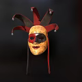 Traditional Red And Gold Jester Mask With Decorative Bells On Points