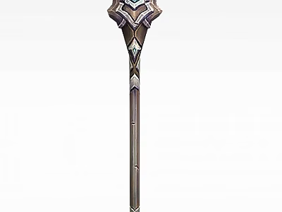 Tech Exhibition Hall Featuring Decorative Staff With Intricate Geometric Patterns And Metallic Design 3d model