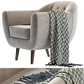 Stylish Gray Upholstered Single Sofa With Button Tufted Back Armrests And Chevron Throw Blanket 3d model