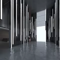 Clubhouse Interior Corridor With Modern Design Vertical Light Strips Black Walls And Sleek Floor