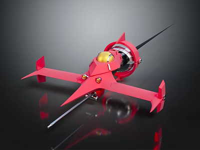 Red Futuristic Spaceship Model With Sharp Wings Yellow Cockpit And Metallic Finish 3d model