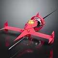 Red Futuristic Spaceship Model With Sharp Wings Yellow Cockpit And Metallic Finish