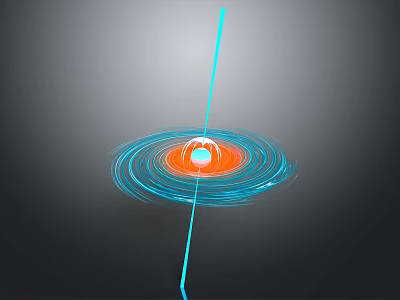 Abstract Geometric Design With Blue Spiral Lines Orange Central Sphere And Vertical Line 3d model