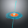 Abstract Geometric Design With Blue Spiral Lines Orange Central Sphere And Vertical Line