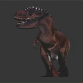 Reddish Brown T-Rex Dinosaur Model Standing With Black Stripes And Reflection On Dark Background 3d model