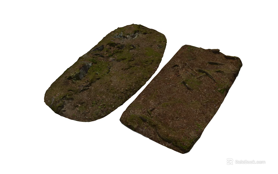 Natural Stone Wood Slabs With Mossy Surface And Rustic Outdoor Decoration 3d model 
