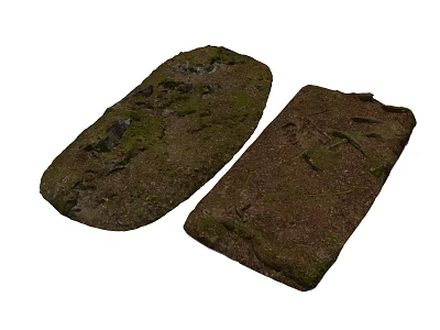Natural Stone Wood Slabs With Mossy Surface And Rustic Outdoor Decoration 3d model