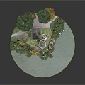 Picturesque Circular Scenic Landscape With Blue Water Tower Green Yellow Trees And Grass