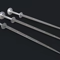 Three Silver Swords with Intricate Patterned Hilts and Long Sharp Blades on Black Background