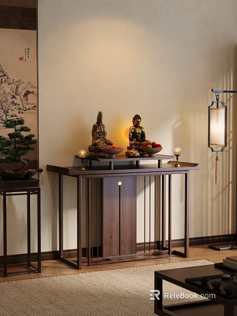 Elegant New Chinese Style Solid Wood Buddhist Altar Cabinet For Home Religious Worship And Decoration 3d model 