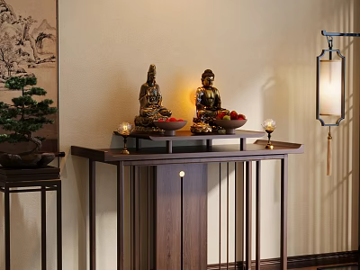 Elegant New Chinese Style Solid Wood Buddhist Altar Cabinet For Home Religious Worship And Decoration 3d model