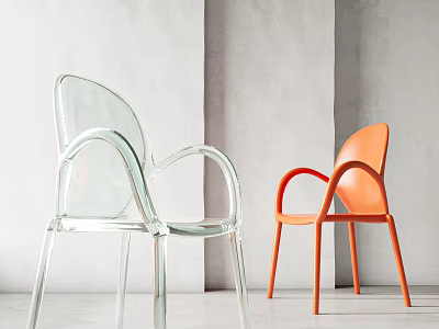 Transparent And Orange Accent Chairs With Clear Acrylic And Vibrant Color In Modern Minimalist Setting 3d model