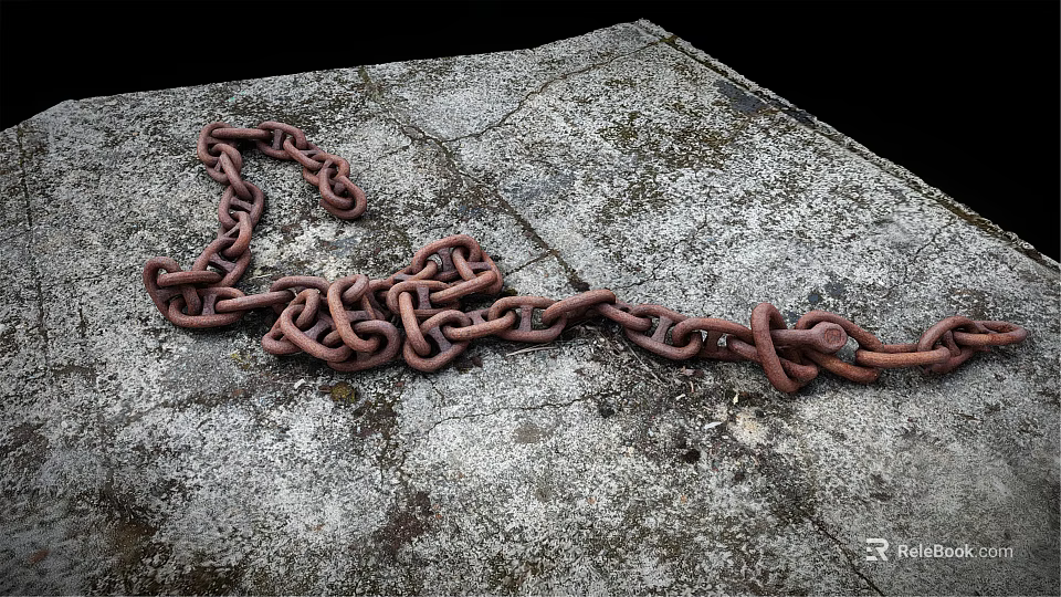 Rusty Metal Chain Scattered On Weathered Stone Ground Surface With Rough Texture 3d model 