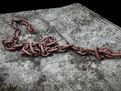 Rusty Metal Chain Scattered On Weathered Stone Ground Surface With Rough Texture 3d model