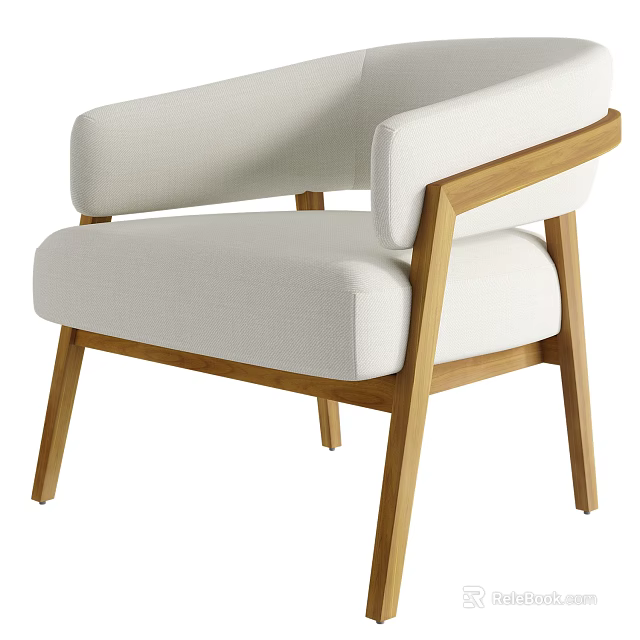 Modern Cream Fabric Upholstered Solid Wood Frame Leisure Armchair For Cozy Home Living Room 3d model 