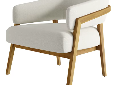 Modern Cream Fabric Upholstered Solid Wood Frame Leisure Armchair For Cozy Home Living Room 3d model