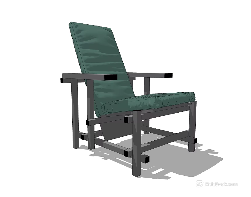 Modern Green Cushioned Leisure Chair With Wooden Frame Comfortable Seat And Armrests 3d model 