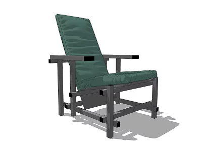Modern Green Cushioned Leisure Chair With Wooden Frame Comfortable Seat And Armrests 3d model