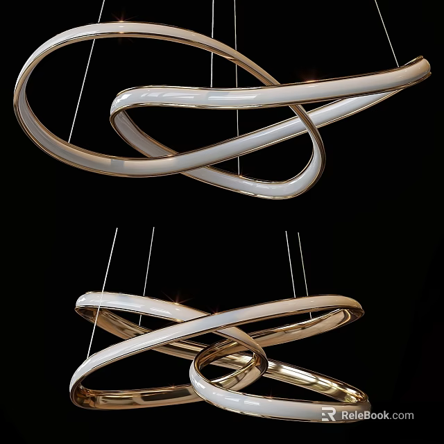 Modern Twisted Circular Chandelier with Polished Metal Finish and Sleek Design 3d model 