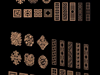 Intricate Traditional Chinese Carved Patterns With Geometric Decorative Wooden Panels And Ornamental Frames 3d model