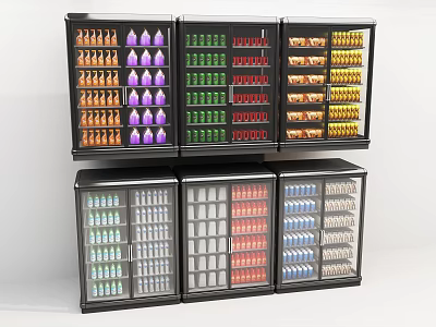 Multiple Commercial Display Freezers Stocked With Colorful Assorted Products In Retail 3d model