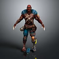 3D Warrior Character Model With Red Head Blue Outfit and Mechanical Limb