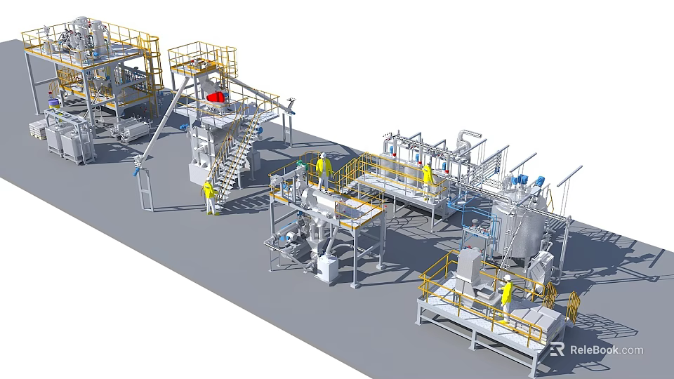 Industrial Equipment Processing Plant With Operational Platforms Piping And Safety Railings 3d model 