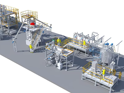 Industrial Equipment Processing Plant With Operational Platforms Piping And Safety Railings 3d model