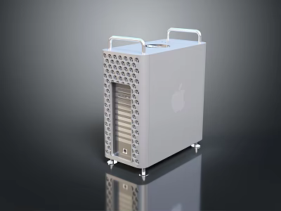 Silver Apple Desktop Computer With Top Handles Wheels And Modern Design 3d model