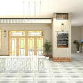 Modern Specialty Store Interior with Shelves Products Checkout Counter Stone Wall and Plants
