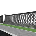 Illuminated Building Exterior Wall with Perforated Brick Design and Trees in Evening Scene with Pedestrian