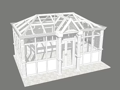 Glass Greenhouse Structure With Frame Roof Glass Windows And Door Design 3d model