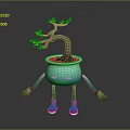 Anthropomorphic Blue Pot Character With Small Tree Arms Legs And Sad Expression