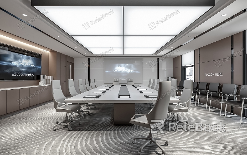 Office Meeting Room Meeting Table and Chair Office Chair TV Projection Screen model