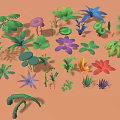 Colorful Diverse Plants with Green Leaves Purple Blue Red Flowers and Various Shapes