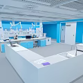 Modern Blue And White Laboratory Interior With Open Layout Lab Benches Sink And Equipment