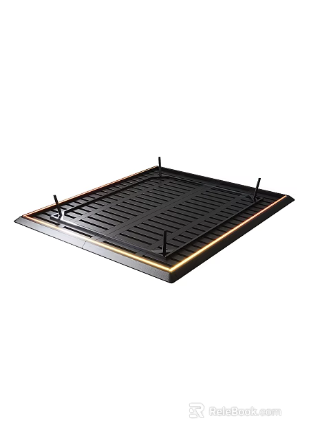 Modern Black Grilled Platform With Edge LED Lights And Corner Supports 3d model 