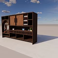 Wooden Multifunctional Wardrobe Featuring Hanging Area Storage Shelves Decorations Plants And Wine Bottles