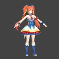 Game Anime Character With Twin Tails In Two Costumes Blue Dress Black Bunny Outfit